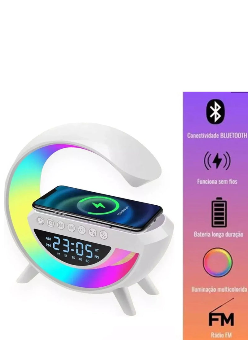 Luminária G Speaker Rgb Bluetooth Carregador Indução Relógio Cor Da Estrutura Branco 110v/220v