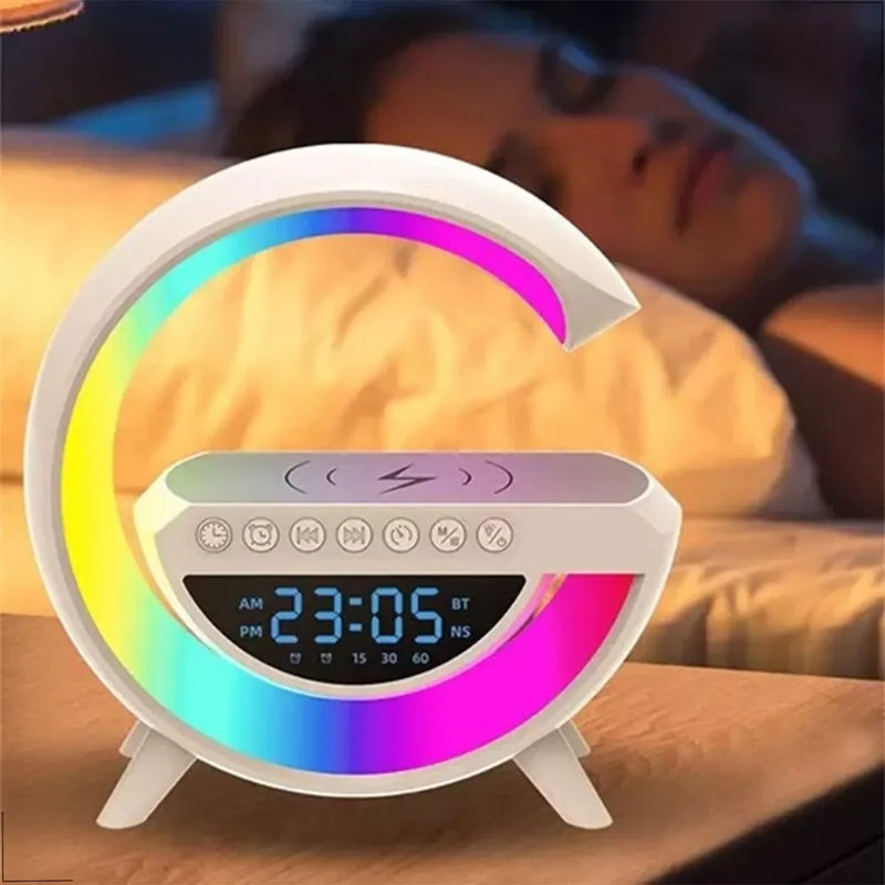 Luminária G Speaker Rgb Bluetooth Carregador Indução Relógio Cor Da Estrutura Branco 110v/220v