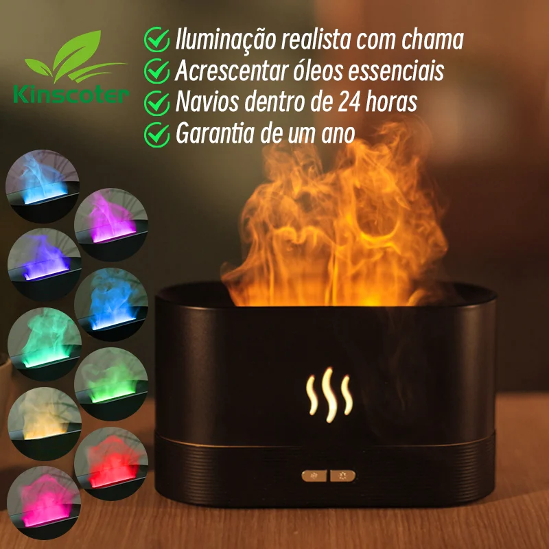 Kinscoter difusor de aroma umidificador de ar ultrassônico fabricante de névoa fria led difusor de lâmpada de chama de óleo essencial