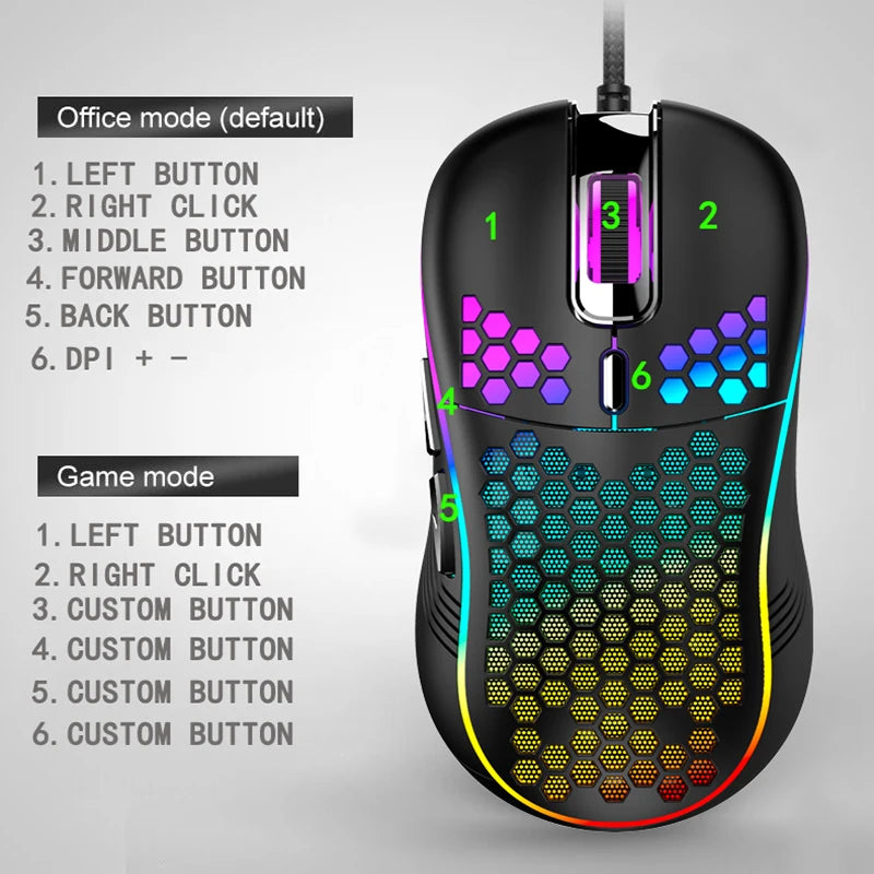 Mouse de jogo com fio usb mouse mecânicos usb luz luminosa mouse 7200dpi ajustável óptico gamer